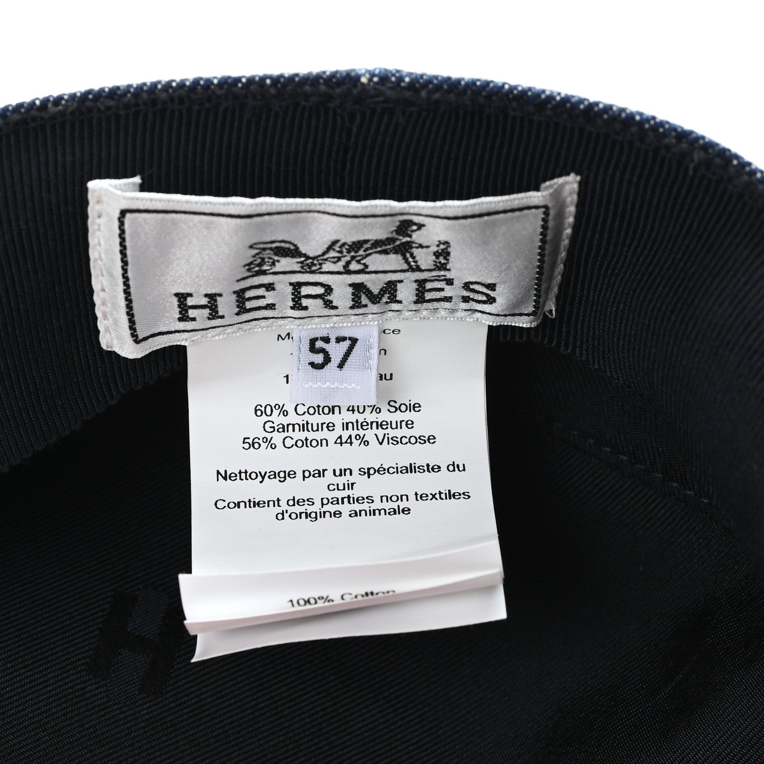 Hermes Denim Calfskin Cabourg Cap 57 Indigo 8 of 9