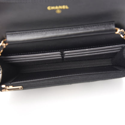 Chanel Tweed Quilted Wallet On Chain WOC Black Ecru White 4 of 11