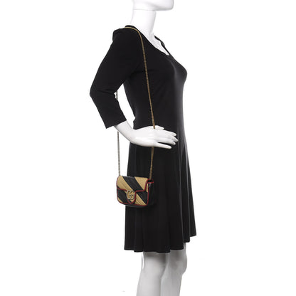 Gucci Vintage Effect Calfskin Matelasse Diagonal Striped Super Mini Torchon GG Marmont Shoulder Bag Black Beige 2 of 10