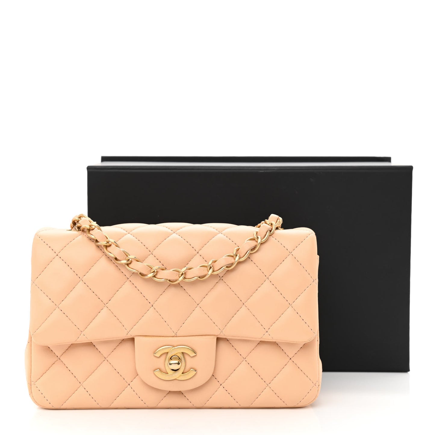 Lambskin Quilted Mini Rectangular Flap Beige