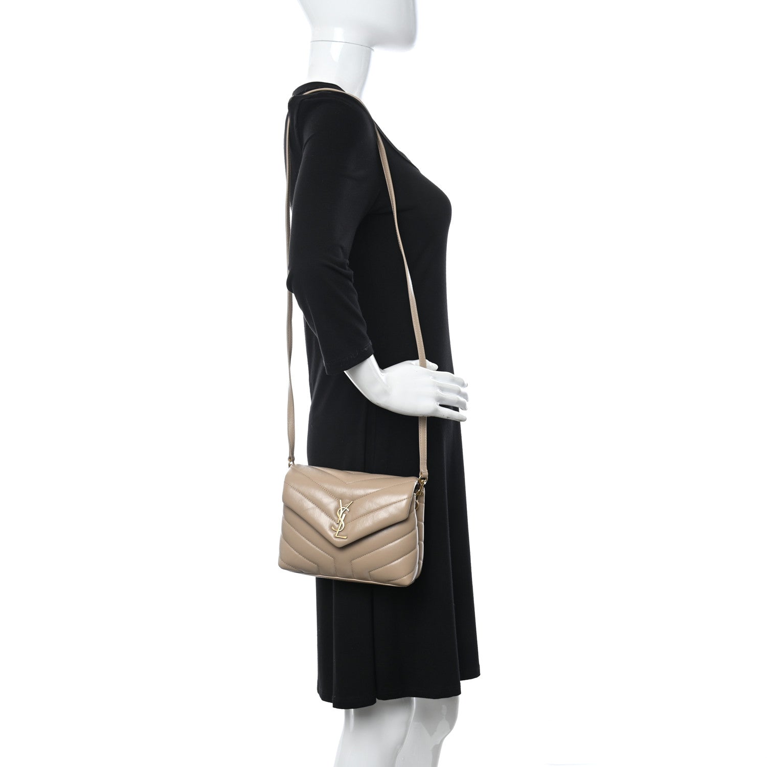 Saint Laurent Calfskin Y Quilted Monogram Toy Loulou Crossbody Bag Latte 2 of 11