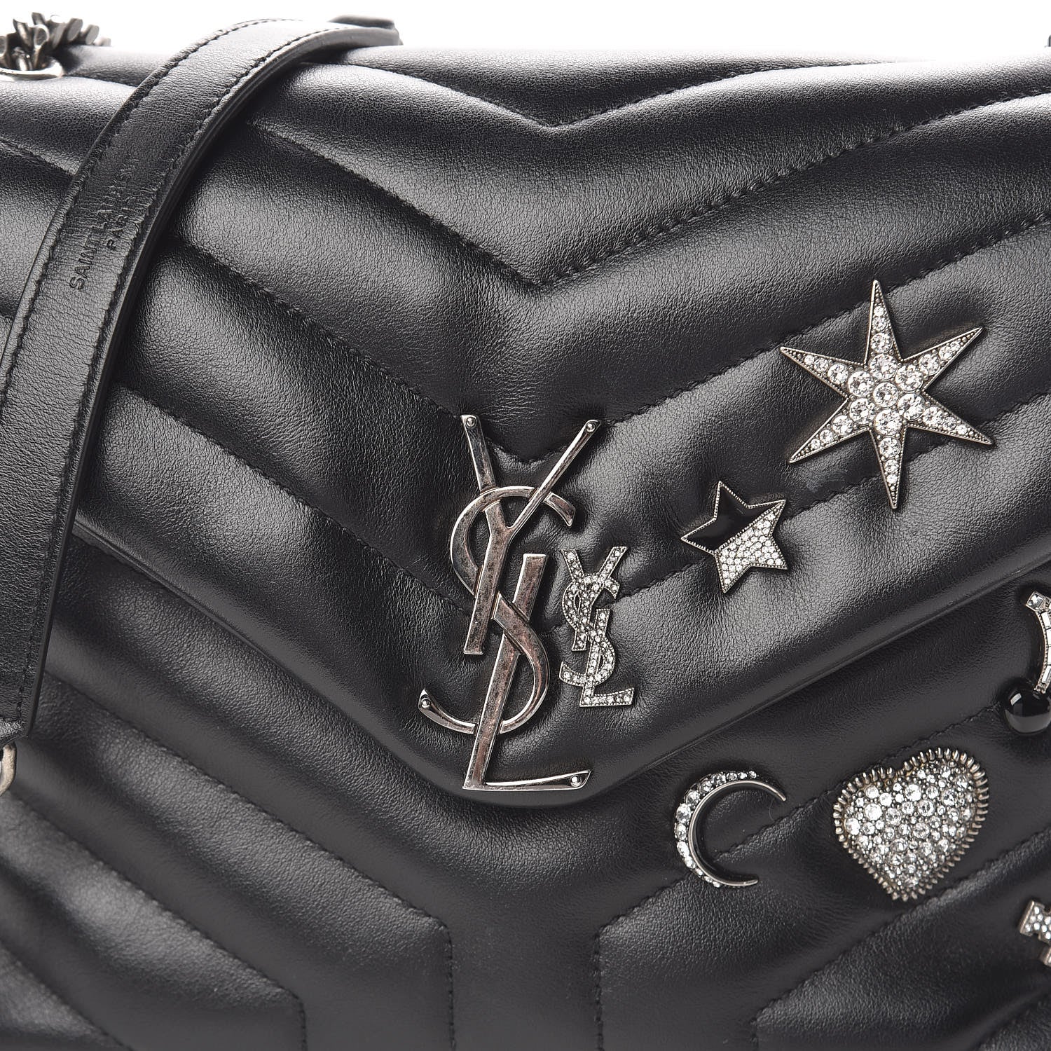 Saint Laurent Calfskin Y Quilted Monogram Small Charm Loulou Chain Satchel Black 8 of 10