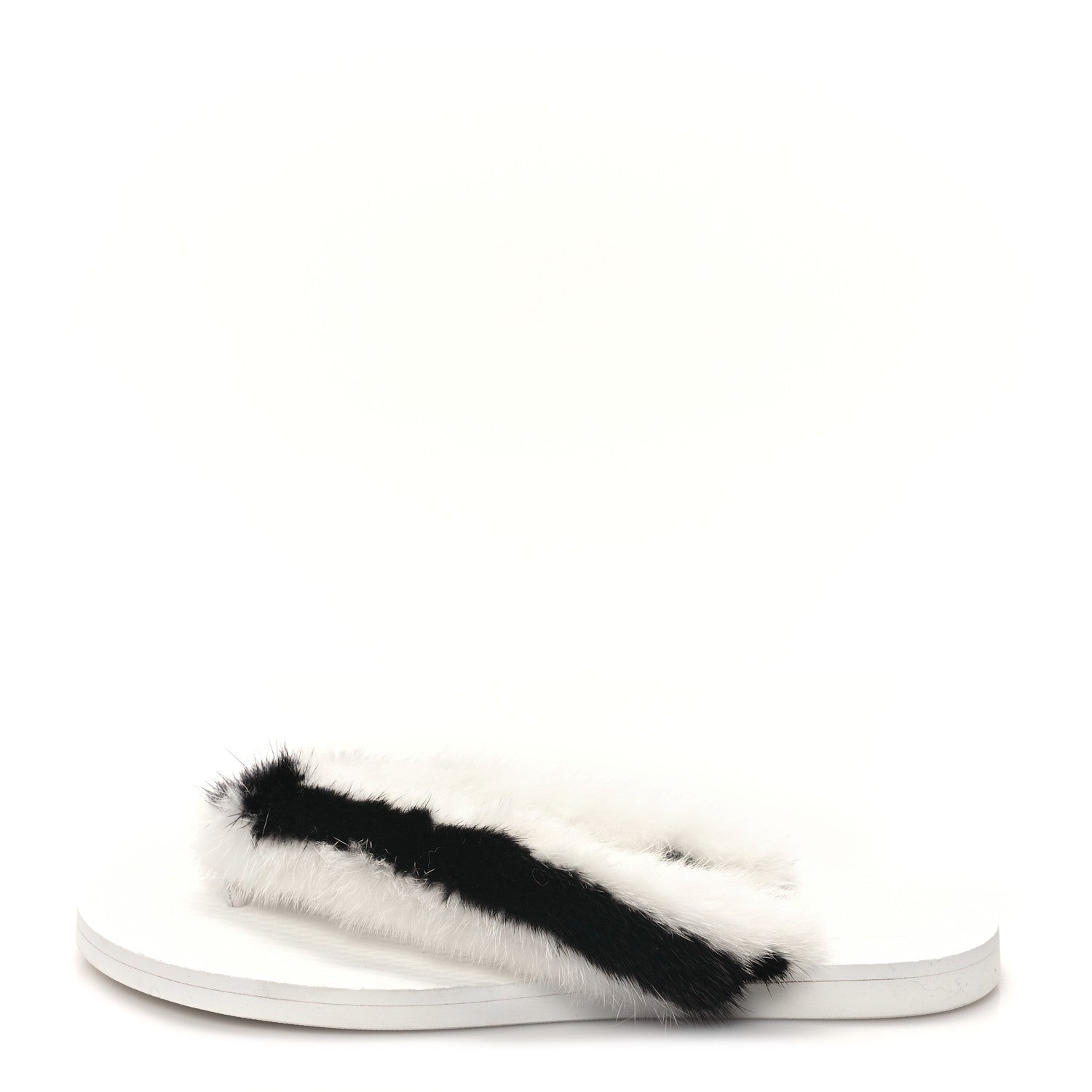 Valentino Garavani Mink Fur Thong Sandals 35 White Black 1 of 8