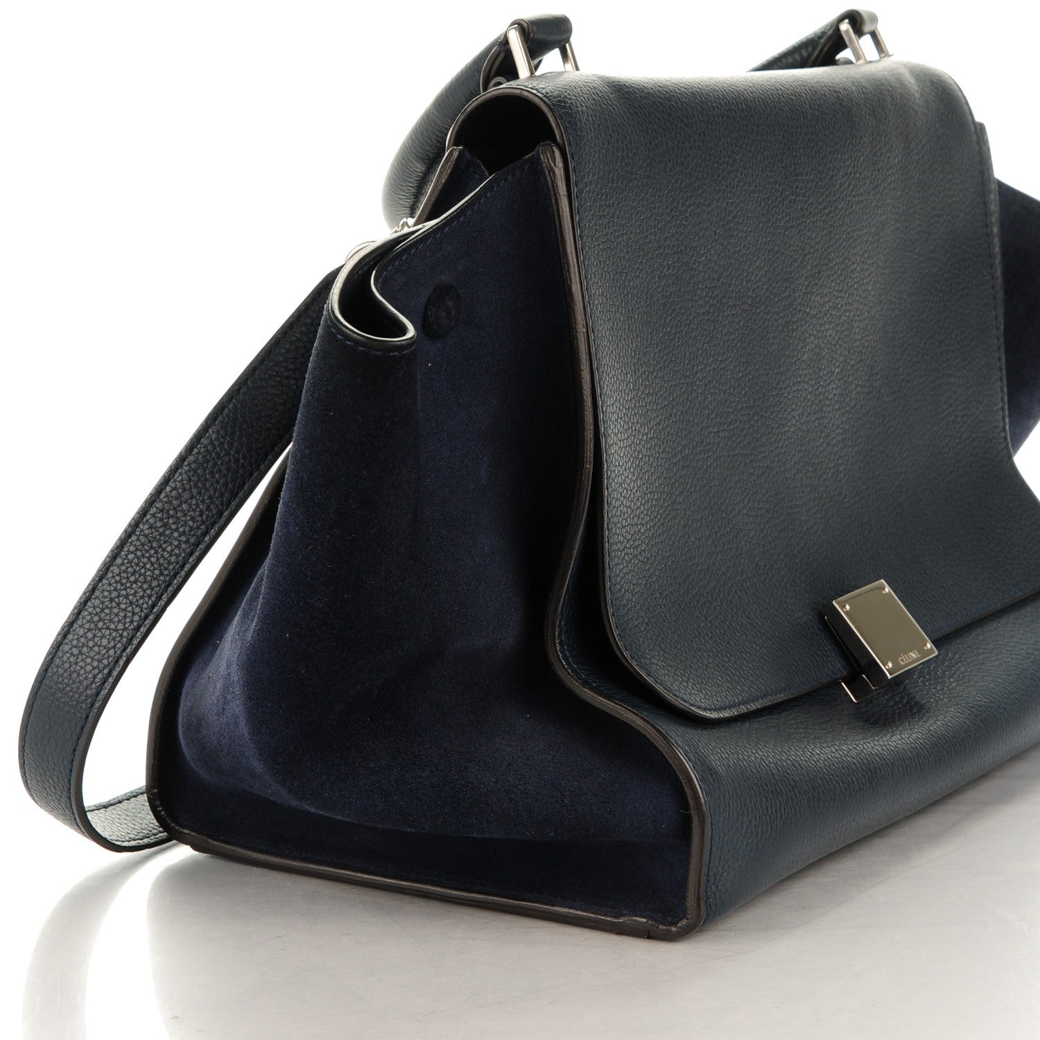 Celine Drummed Calfskin Suede Medium Trapeze Navy 8 of 9