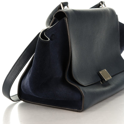 Celine Drummed Calfskin Suede Medium Trapeze Navy 8 of 9