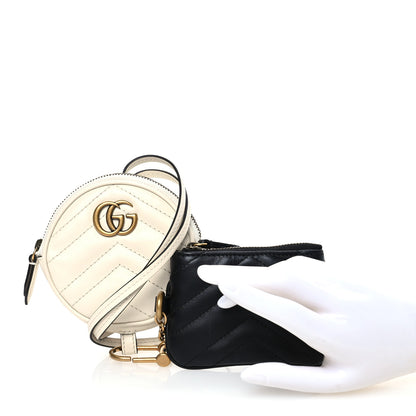Gucci Calfskin Matelasse GG Marmont Round Coin Purse And Key Case White Black 2 of 8