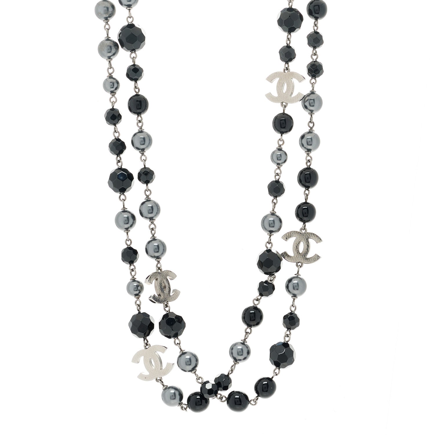 Chanel Ruthenium Pearl Beaded CC Long Necklace Black 1 of 8