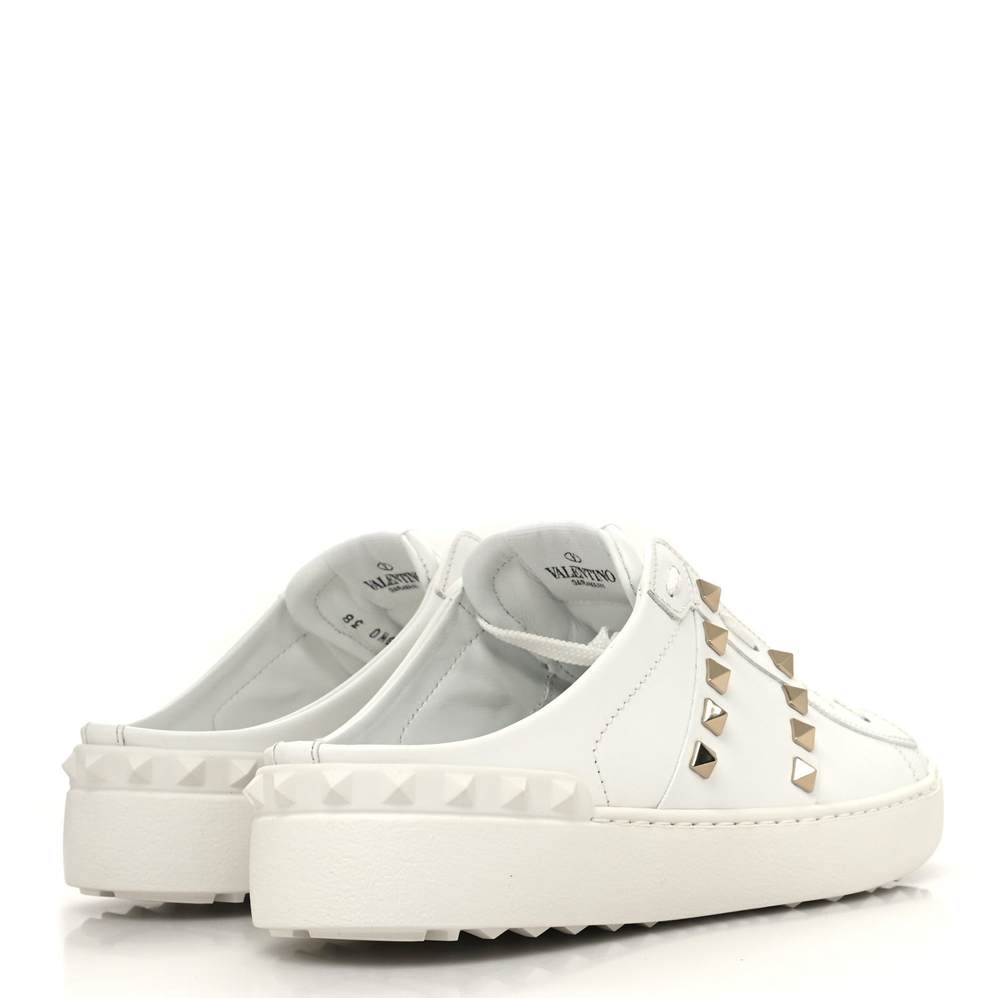 Calfskin Untitled Rockstud Slide Sneakers 38 White
