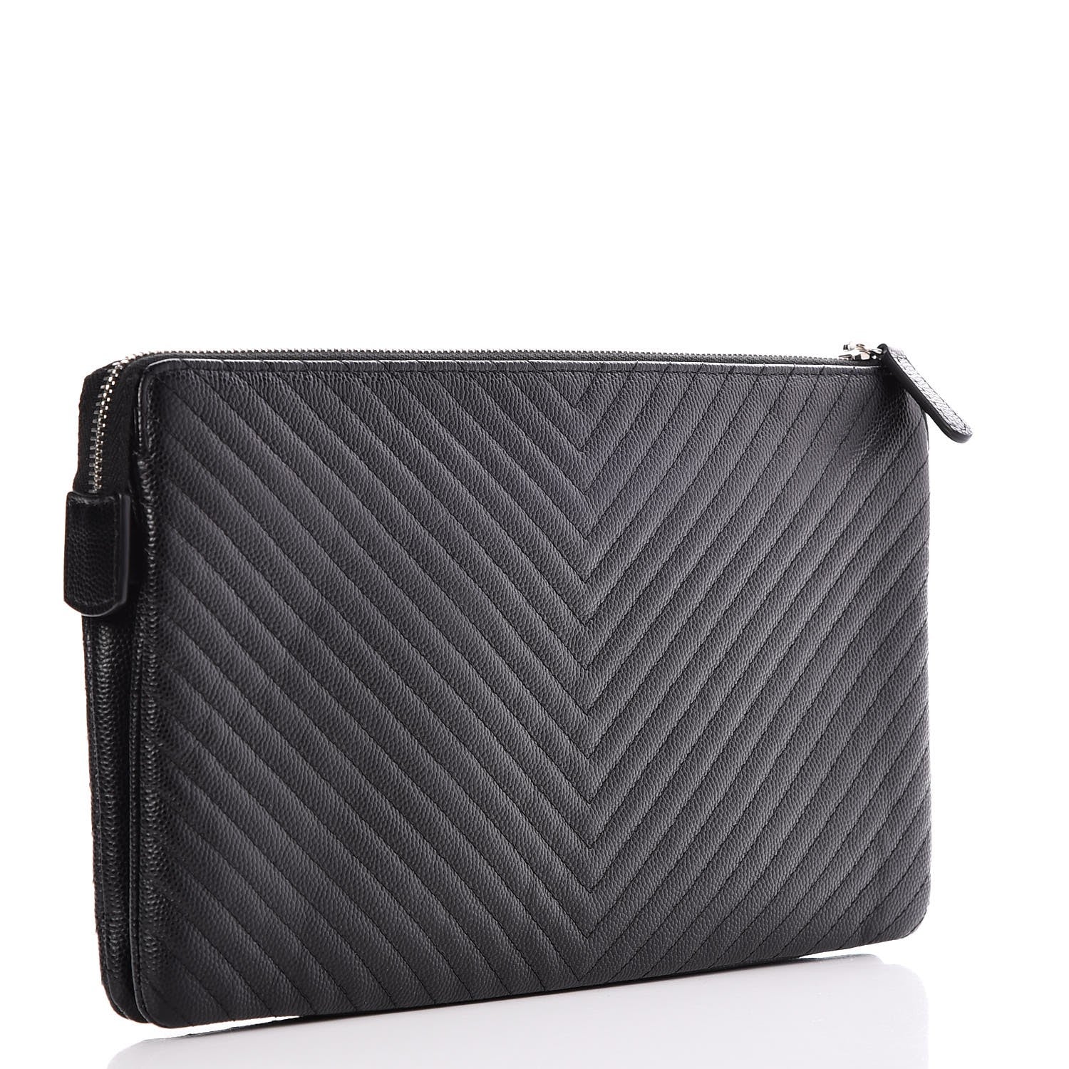 Chanel Caviar Chevron Quilted Large Zipped Clutch Black 3 of 9