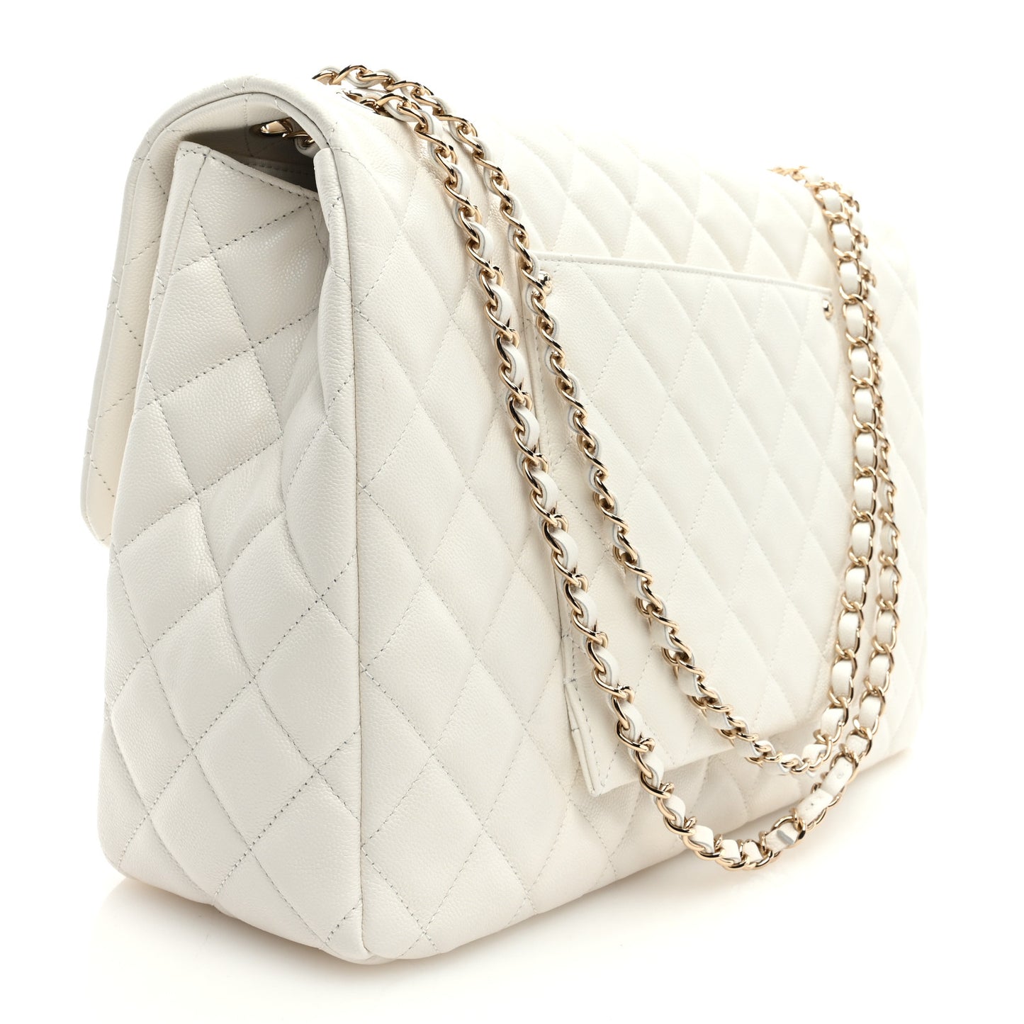 Caviar Quilted XXL Travel Flap Bag White