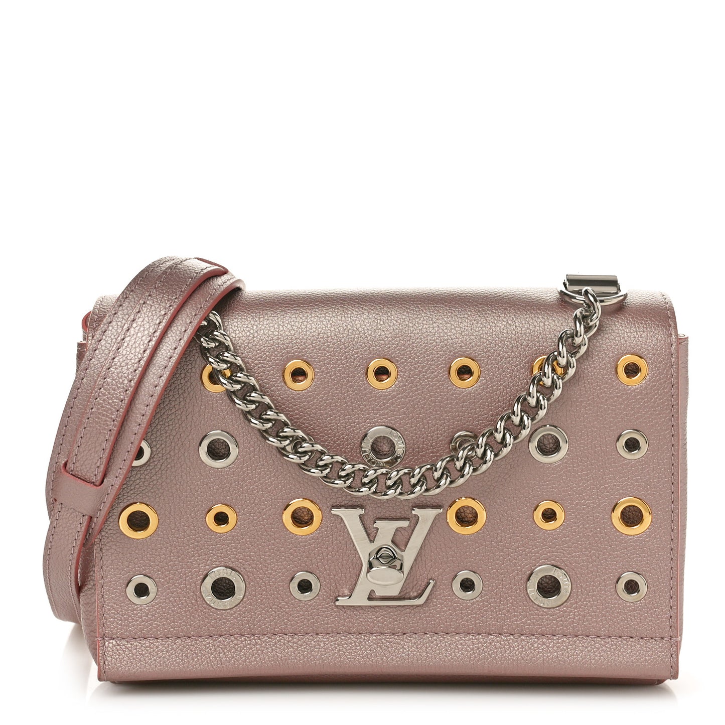 Soft Calfskin Eyelet Lockme II Chain Bag BB Rose Gold