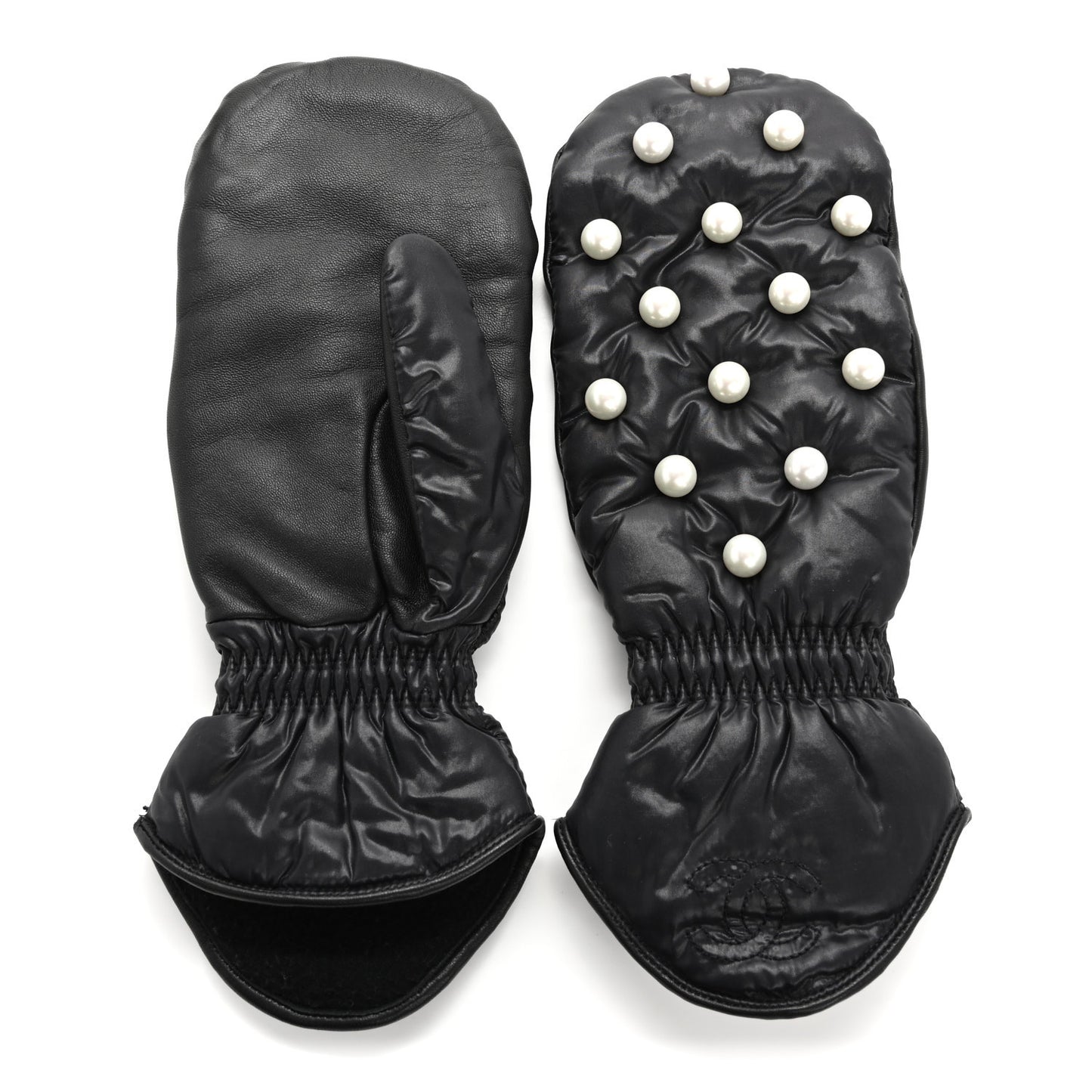 Lambskin Nylon Pearl CC Mittens 7.5 Black