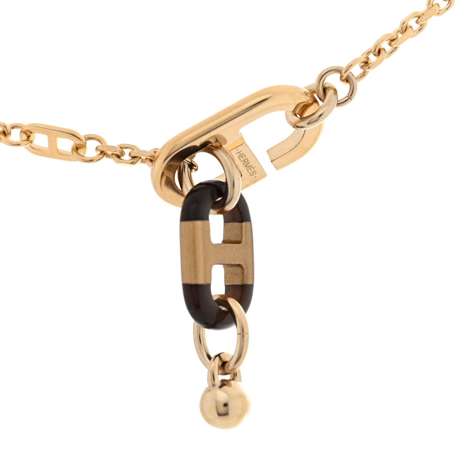 Hermes Lacquered Horn Permabrass Sur Mer Necklace Small Model Gold Black 8 of 12