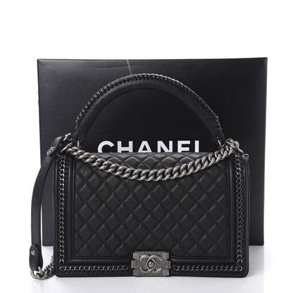 Chanel Calfskin Quilted New Medium Boy Top Handle Flap Black 8 of 8