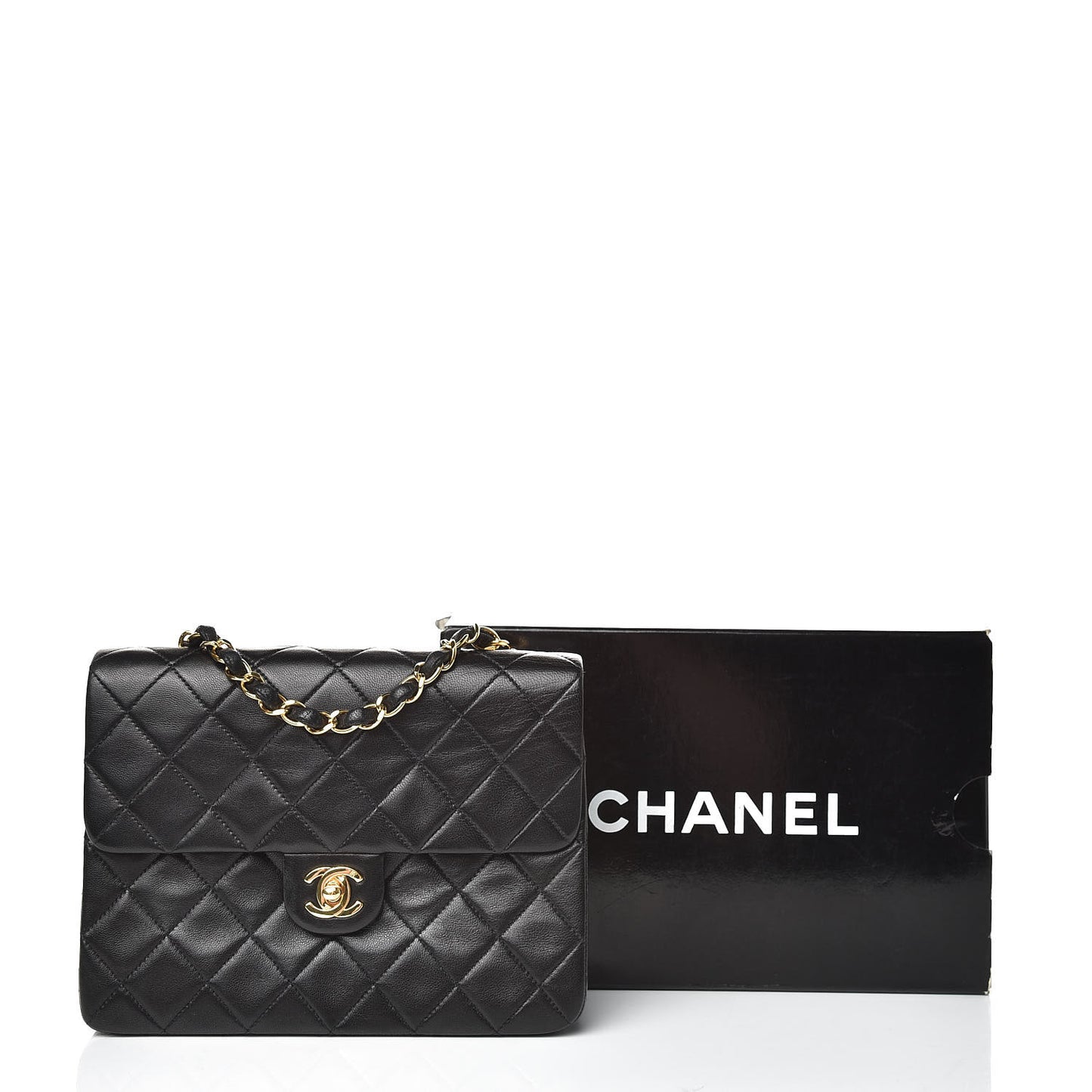 Lambskin Quilted Mini Square Flap Bag Black
