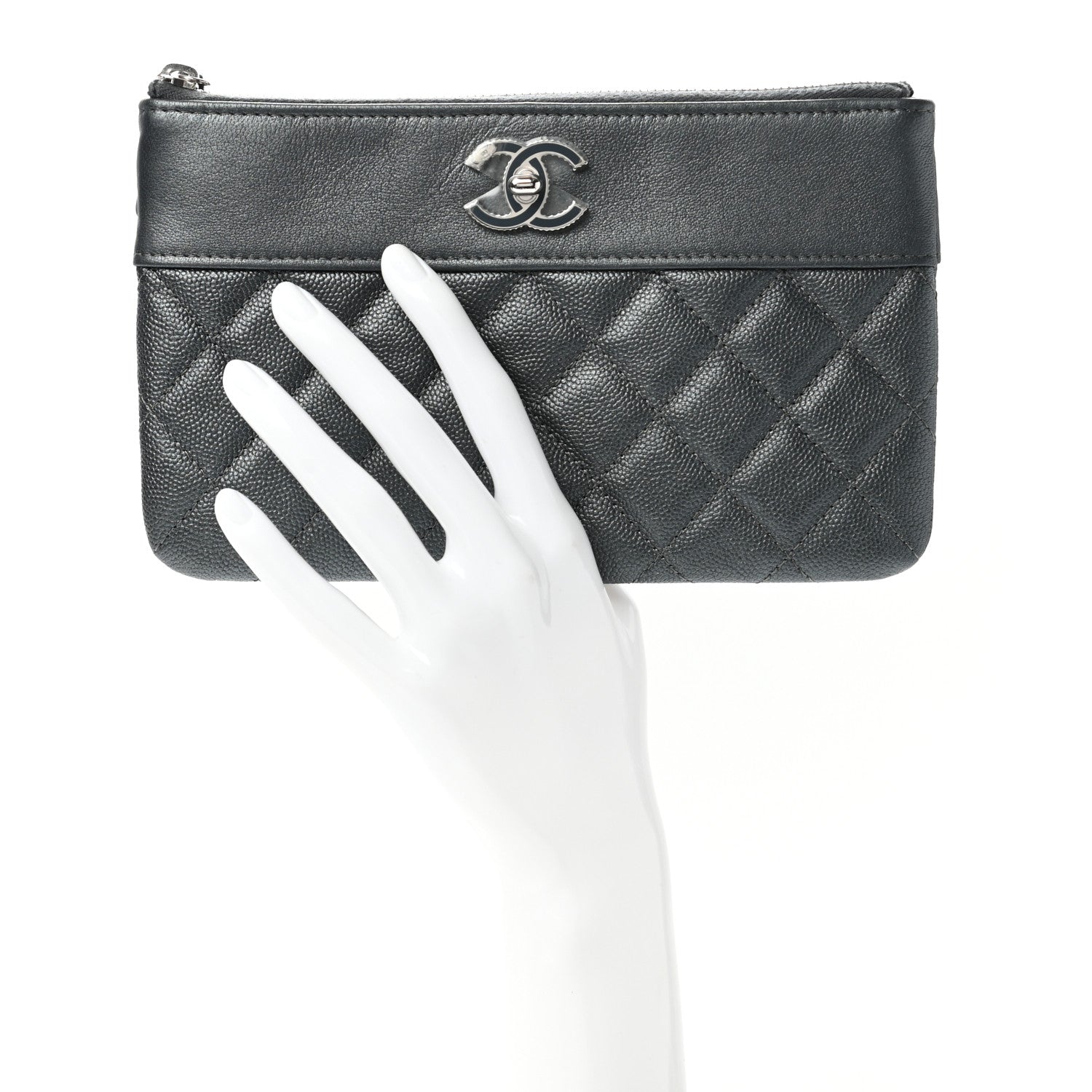 Chanel Metallic Caviar Quilted Mademoiselle Vintage Zip Pouch Dark Grey 2 of 7