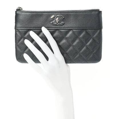 Chanel Metallic Caviar Quilted Mademoiselle Vintage Zip Pouch Dark Grey 2 of 7