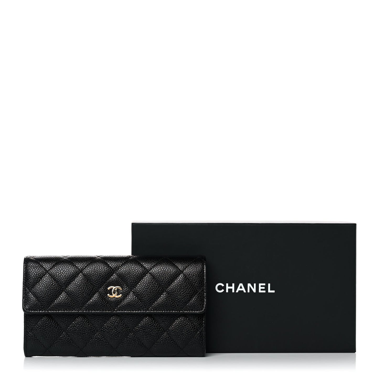 Caviar Quilted Large Gusset Flap Wallet Black