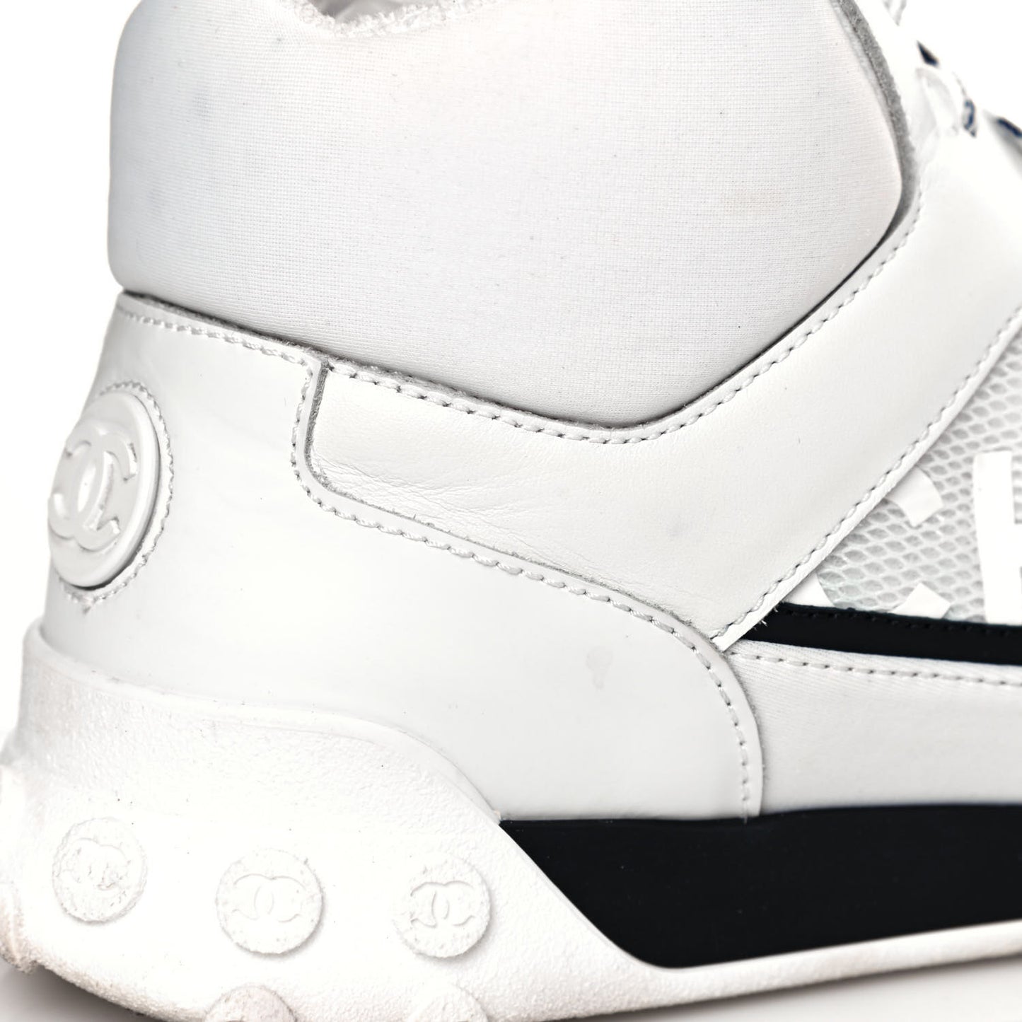 Calfskin Mesh Lycra Womens Logo High Top Sneakers 37 White