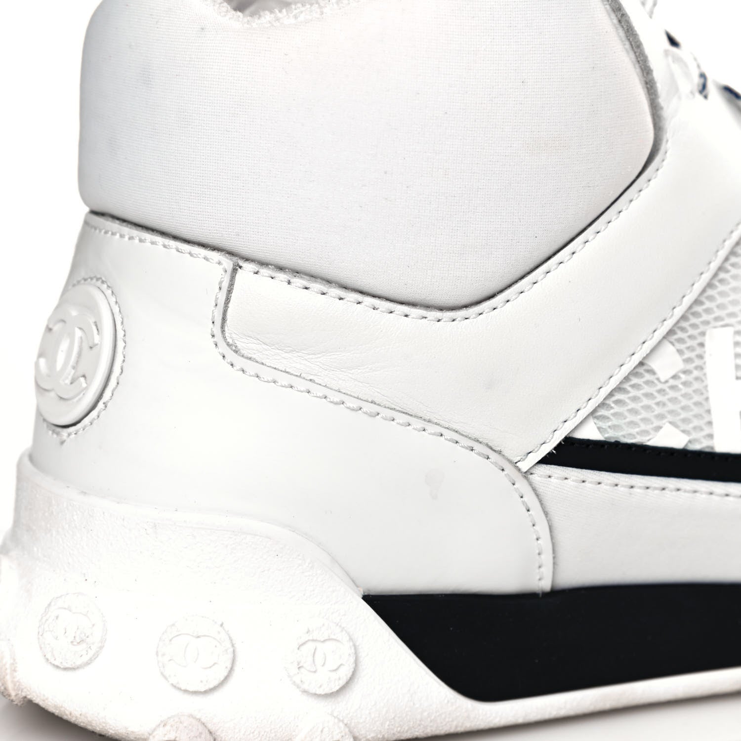 Chanel Calfskin Mesh Lycra Womens Logo High Top Sneakers 37 White 8 of 12