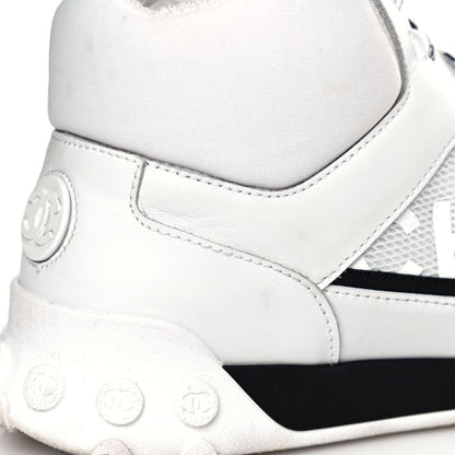 Chanel Calfskin Mesh Lycra Womens Logo High Top Sneakers 37 White 8 of 12