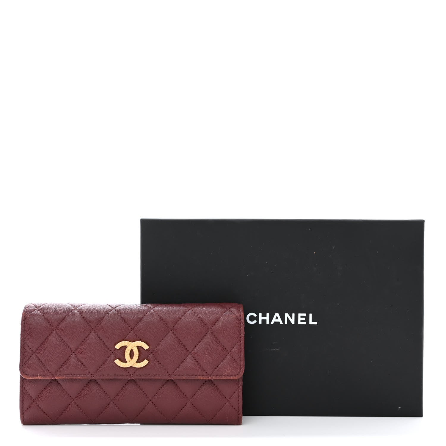 Chanel Caviar Quilted Studded CC Large Gusset Flap Wallet Burgundy 12 of 12