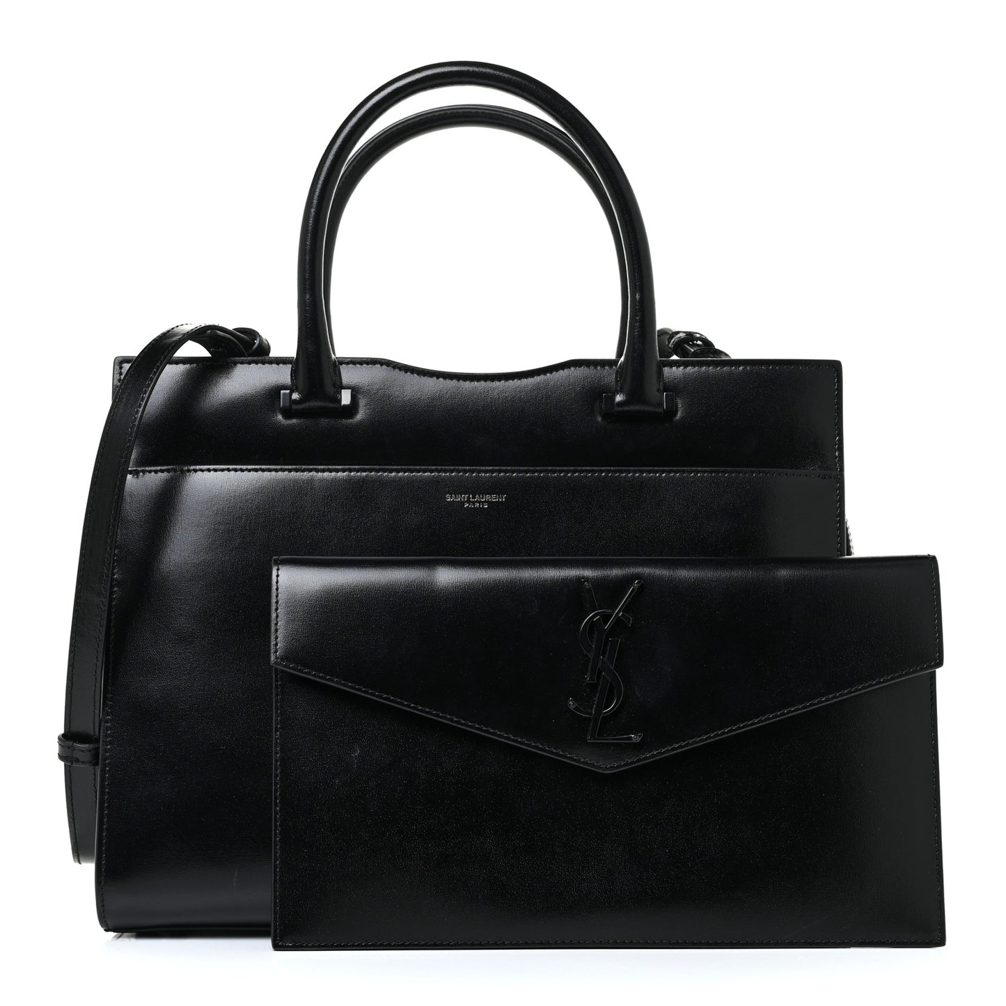 Shiny Calfskin Medium Uptown Tote Black