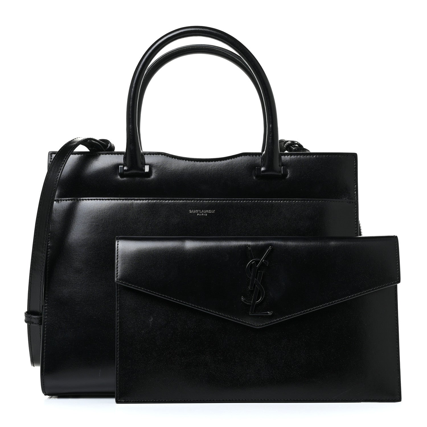 Saint Laurent Shiny Calfskin Medium Uptown Tote Black 2 of 16
