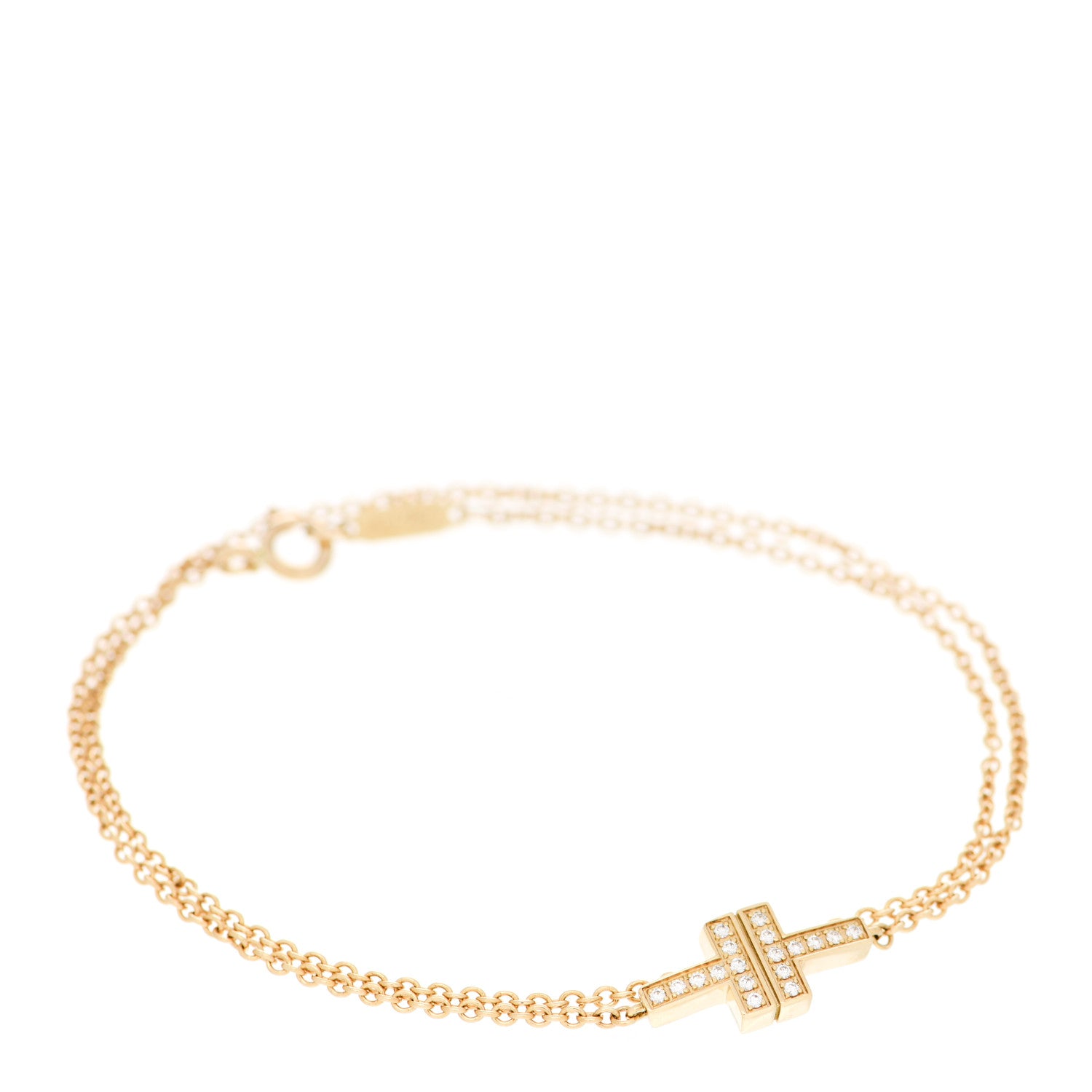 Tiffany 18K Yellow Gold Diamond T Double Chain Bracelet 1 of 5