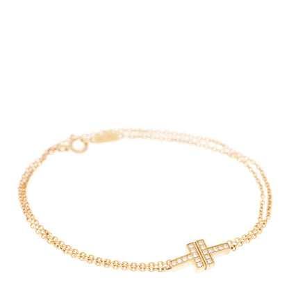 Tiffany 18K Yellow Gold Diamond T Double Chain Bracelet 1 of 5