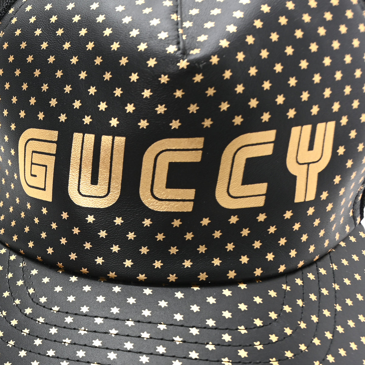 Gucci X SEGA Calfskin GUCCY Stars Baseball Hat XL Black Gold 