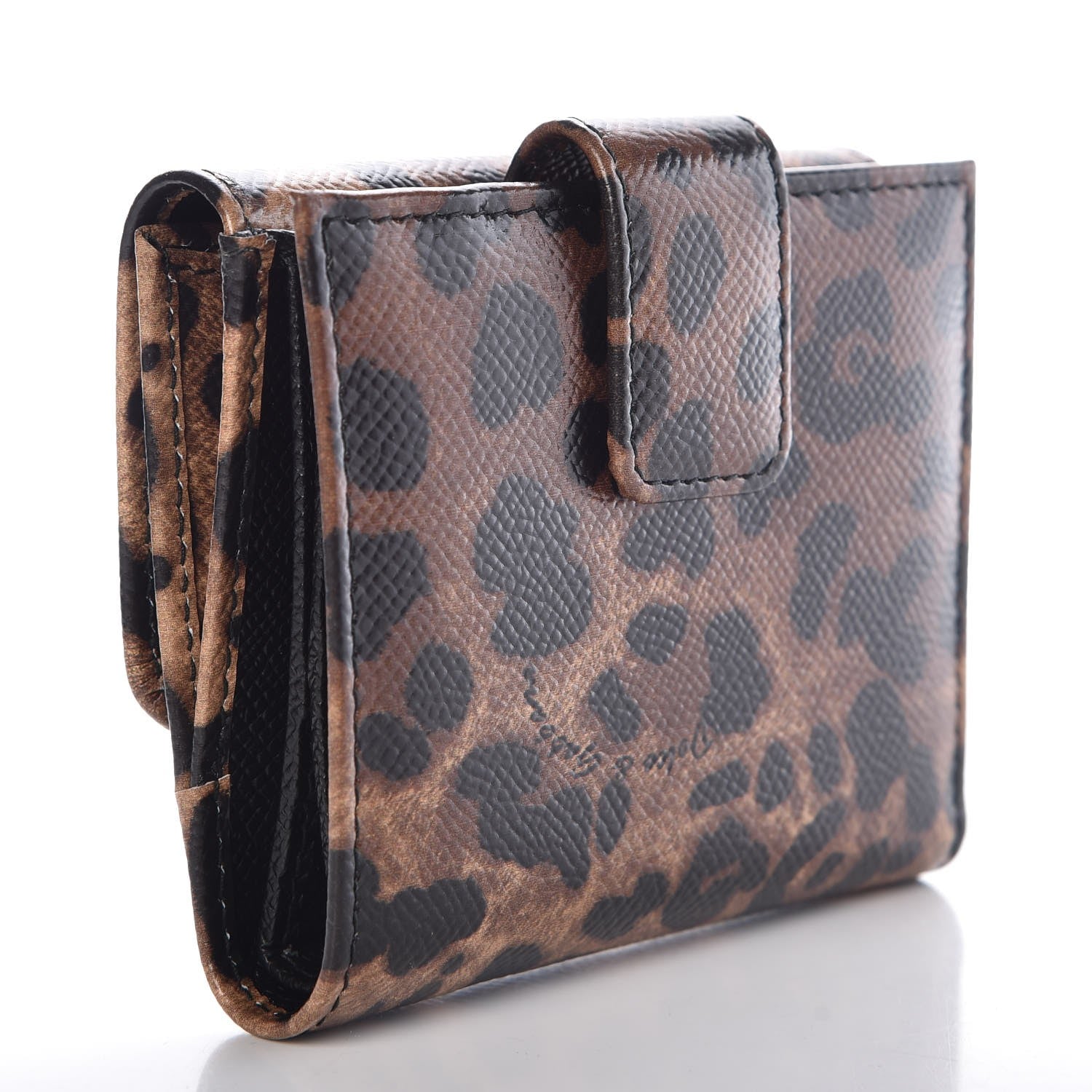 Dolce & Gabbana Dauphine Leopard Printed Logo French Flap Wallet Black 3 of 7