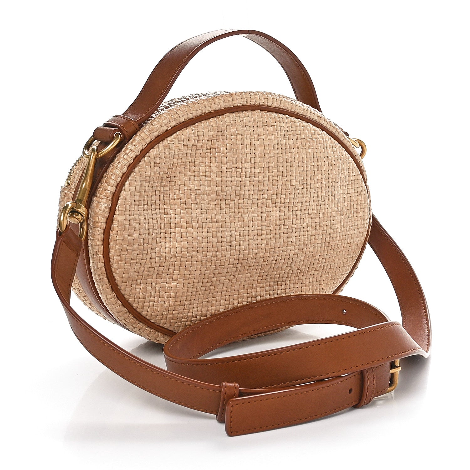 Saint Laurent Raffia Calfskin Round Camera Bag Golden Ecru Brick 2 of 10