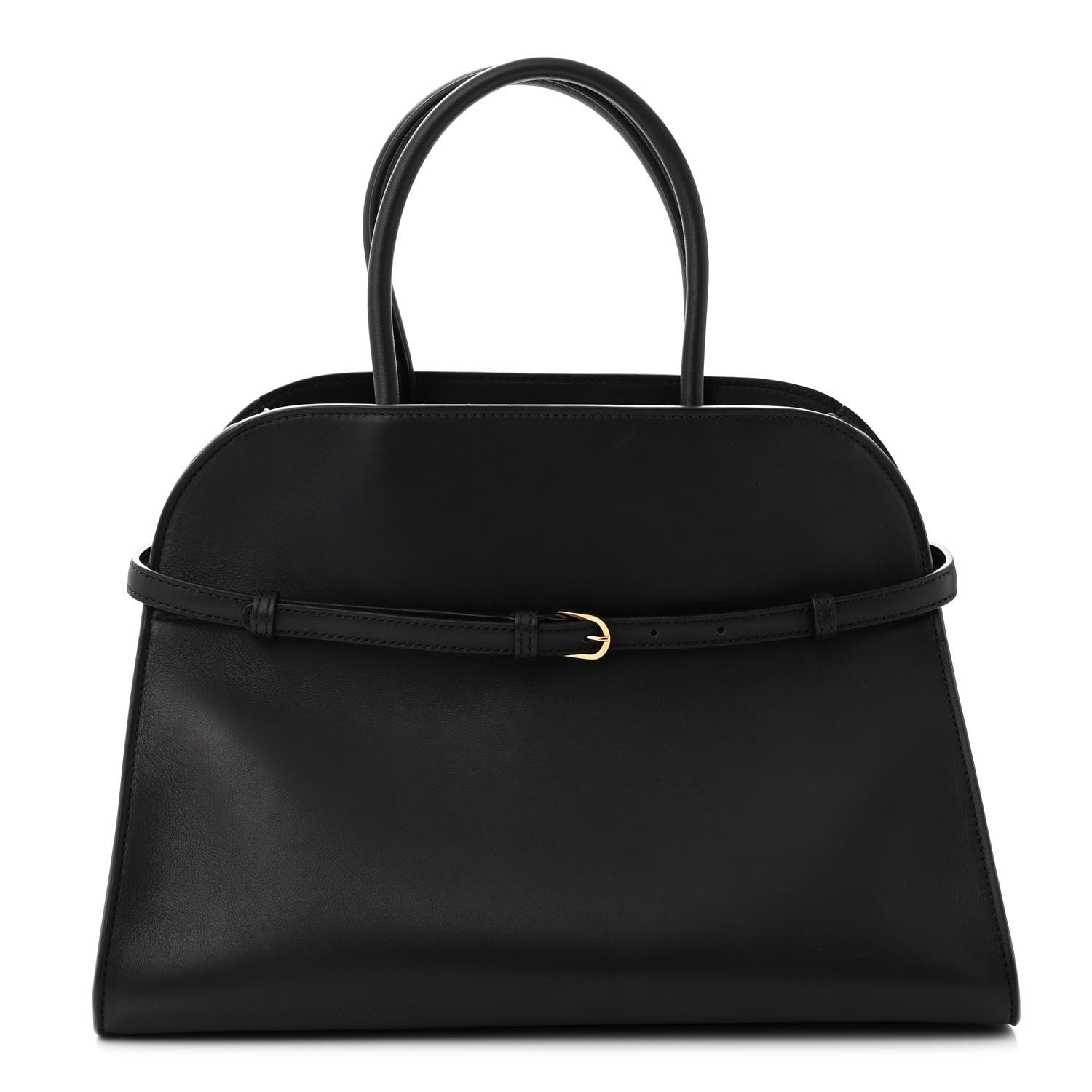 The Row Polished Saddle Calfskin Soft Margaux Belt 12 Black 1 of 9