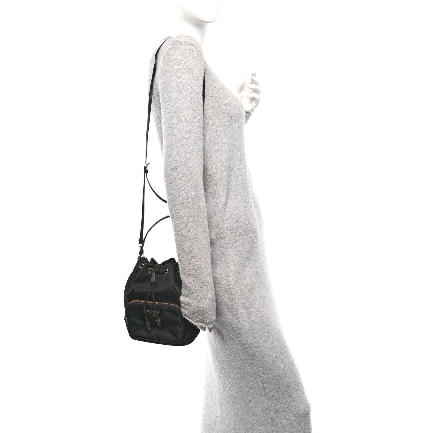 Saffiano Tessuto Nylon Mini Bucket Crossbody Bag Black