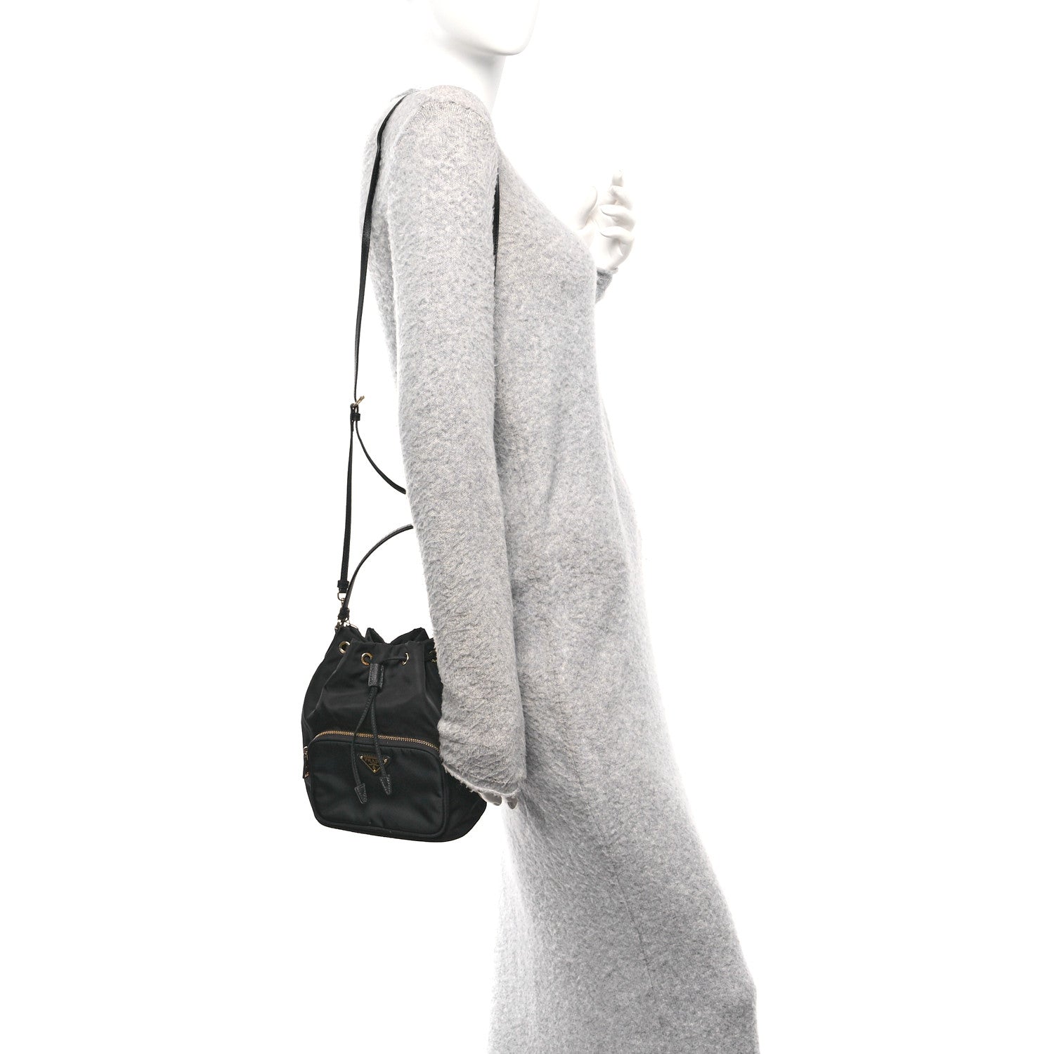 Prada Saffiano Tessuto Nylon Mini Bucket Crossbody Bag Black 2 of 9