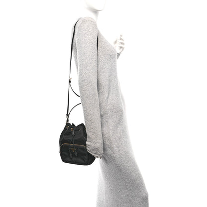 Prada Saffiano Tessuto Nylon Mini Bucket Crossbody Bag Black 2 of 9