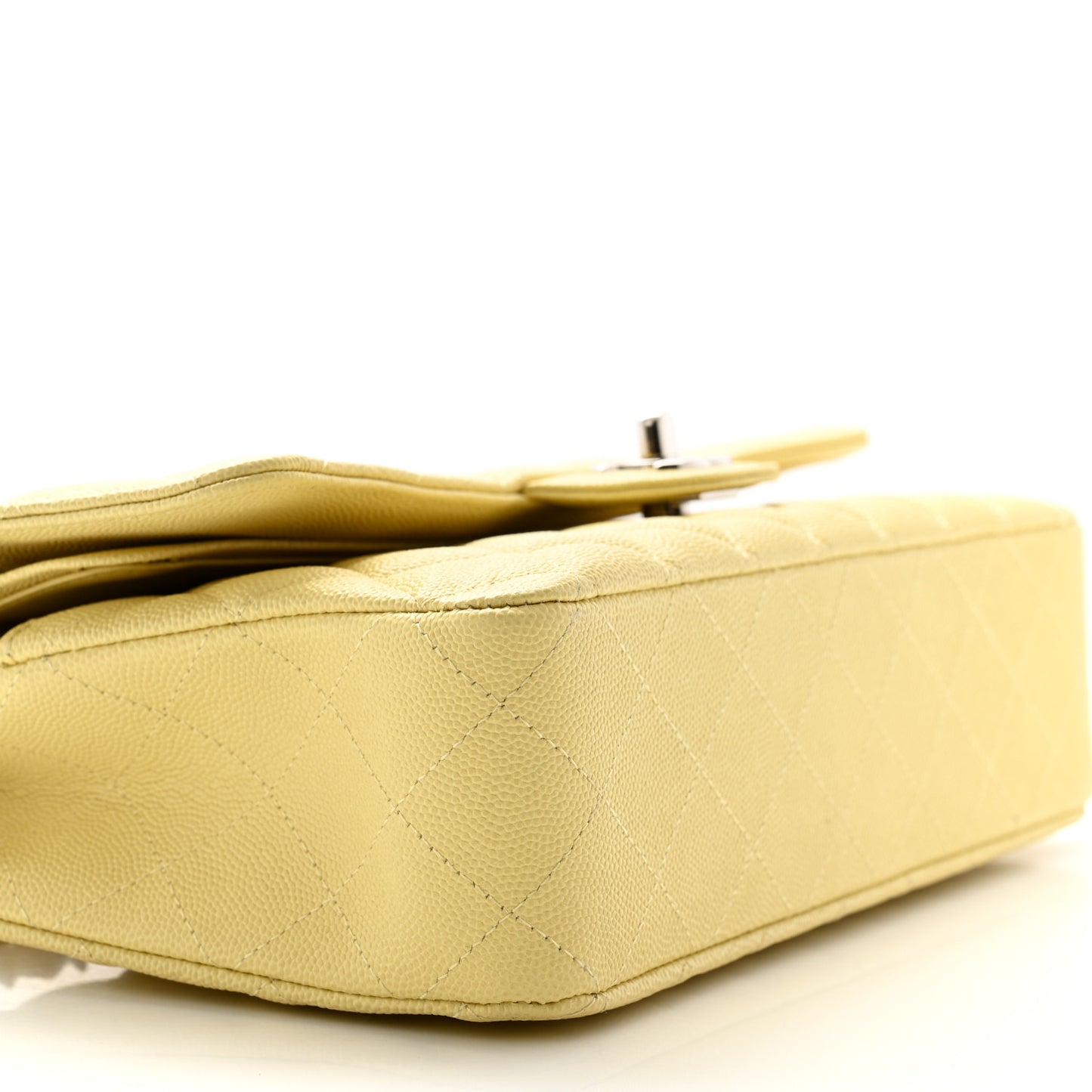 Caviar Quilted Medium Double Flap Light Yellow