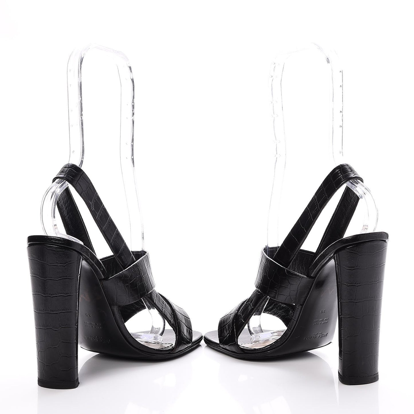 Calfskin Crocodile Embossed Sandals 39 Black