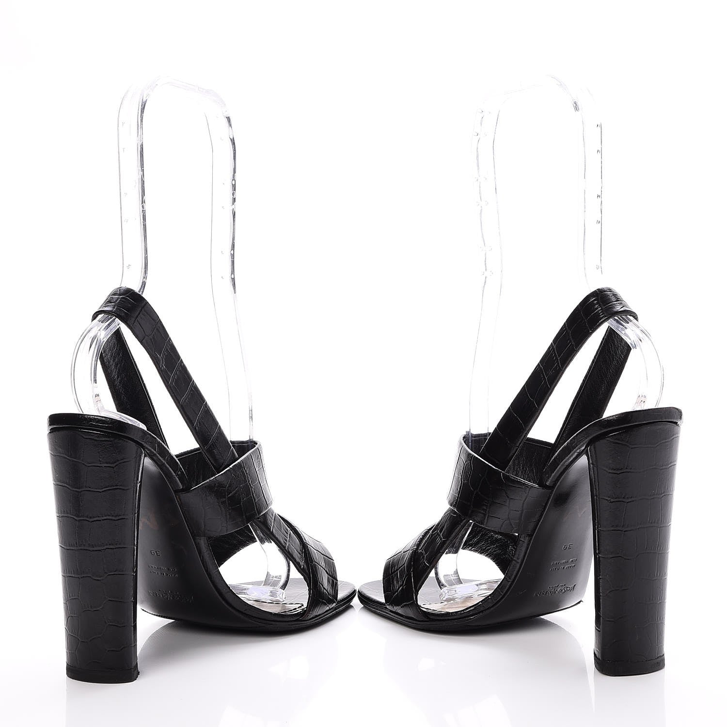 Saint Laurent Calfskin Crocodile Embossed Sandals 39 Black 6 of 12