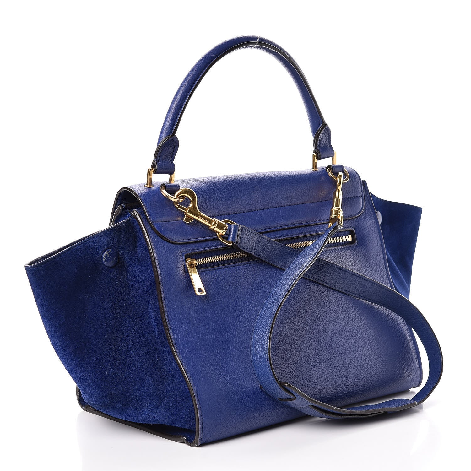 Celine Drummed Calfskin Suede Small Trapeze Indigo 3 of 24