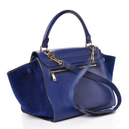Celine Drummed Calfskin Suede Small Trapeze Indigo 3 of 24