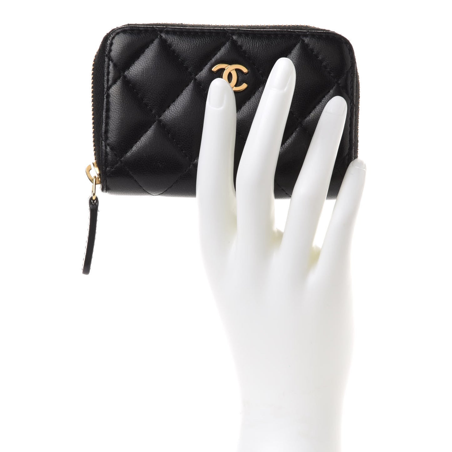 Lambskin Quilted Zip Coin Purse Black