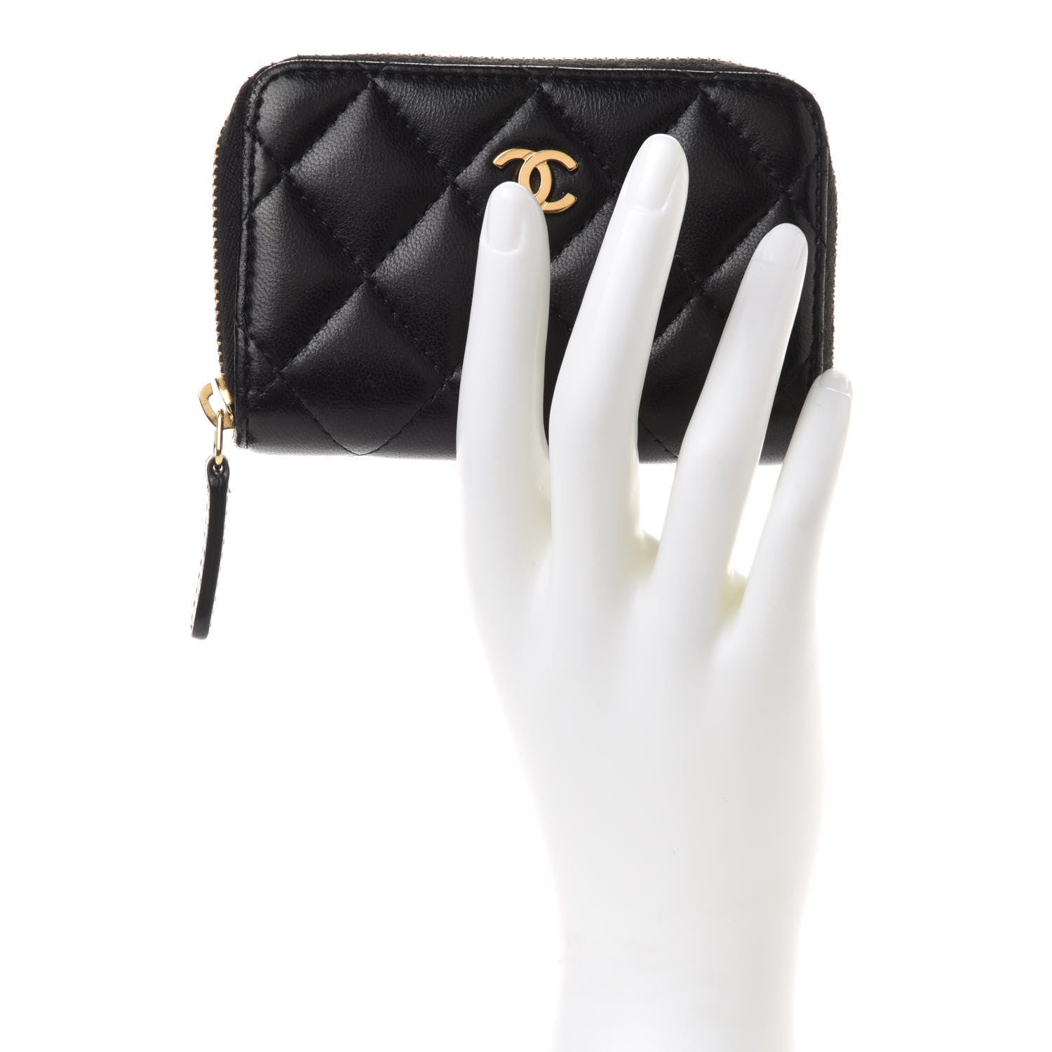 Chanel Lambskin Quilted Zip Coin Purse Black 2 of 9