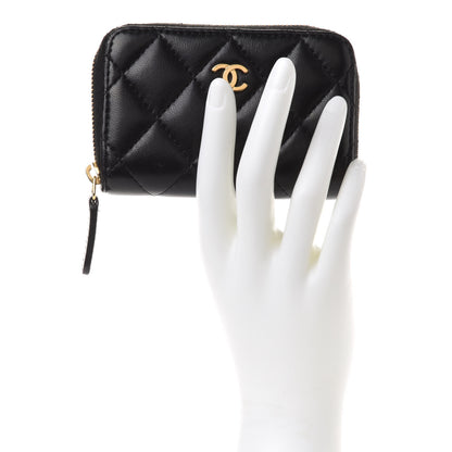 Chanel Lambskin Quilted Zip Coin Purse Black 2 of 9