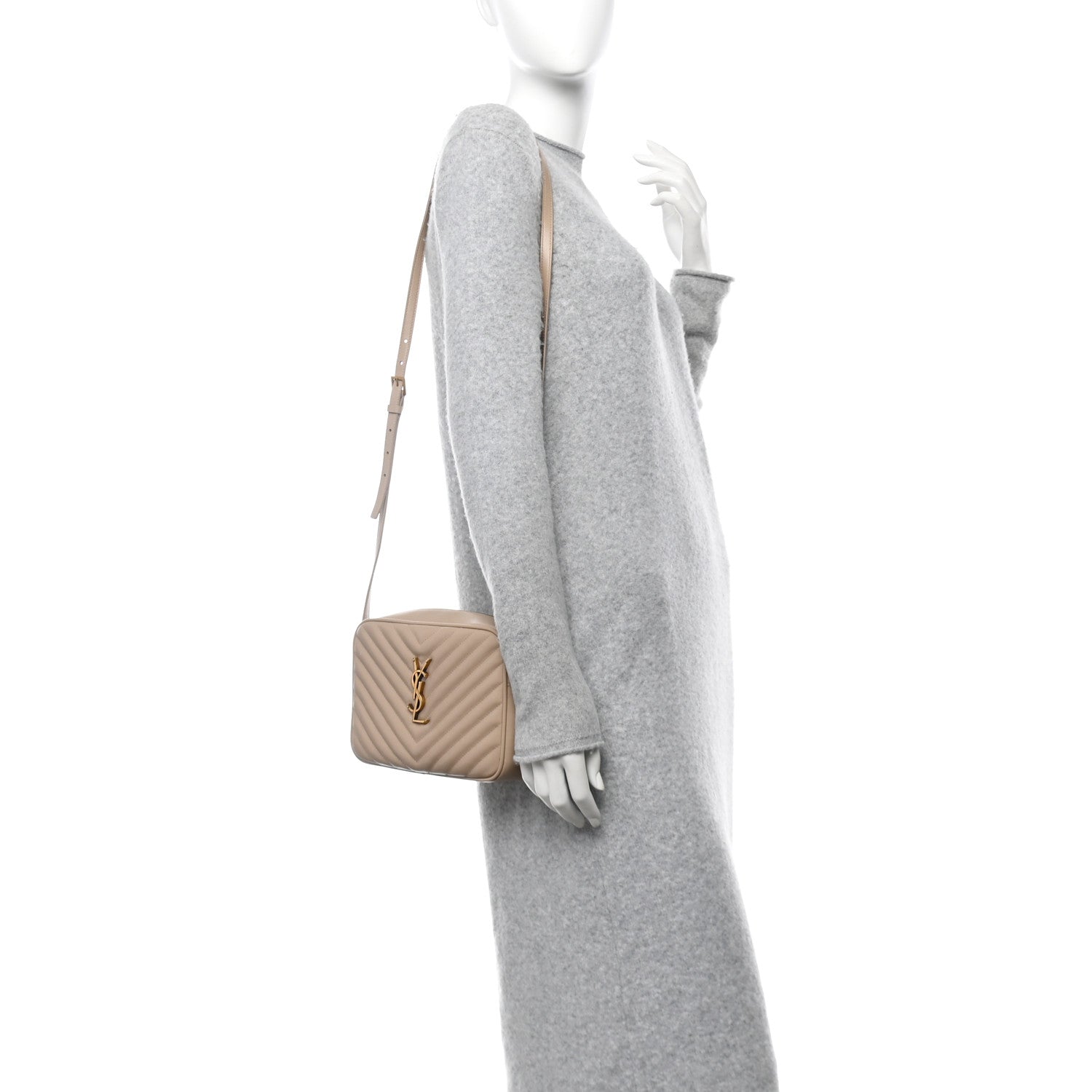 Saint Laurent Calfskin Matelasse Monogram Lou Camera Bag Dark Beige 2 of 11