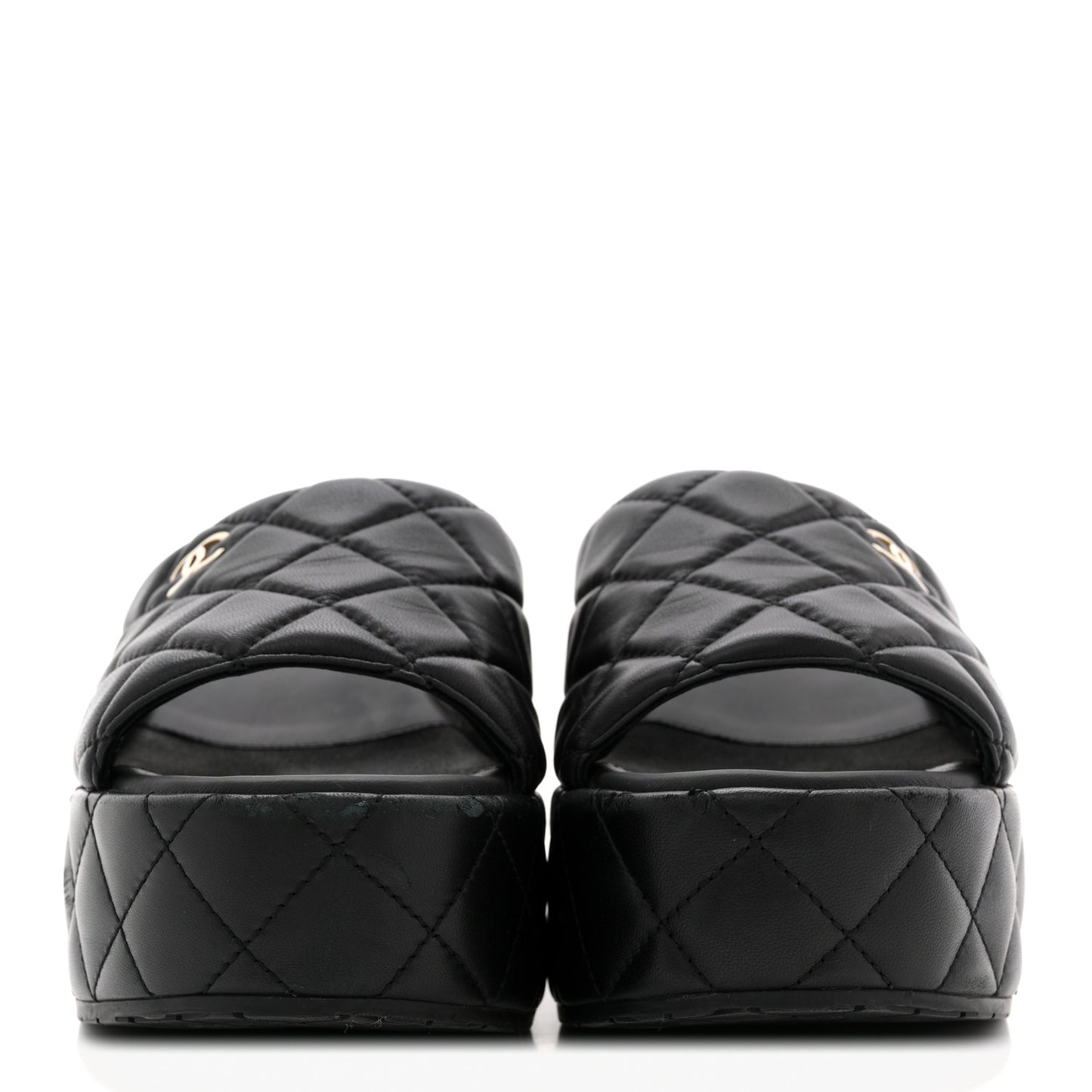 Lambskin Quilted CC Mules Wedge Sandals 40 Black
