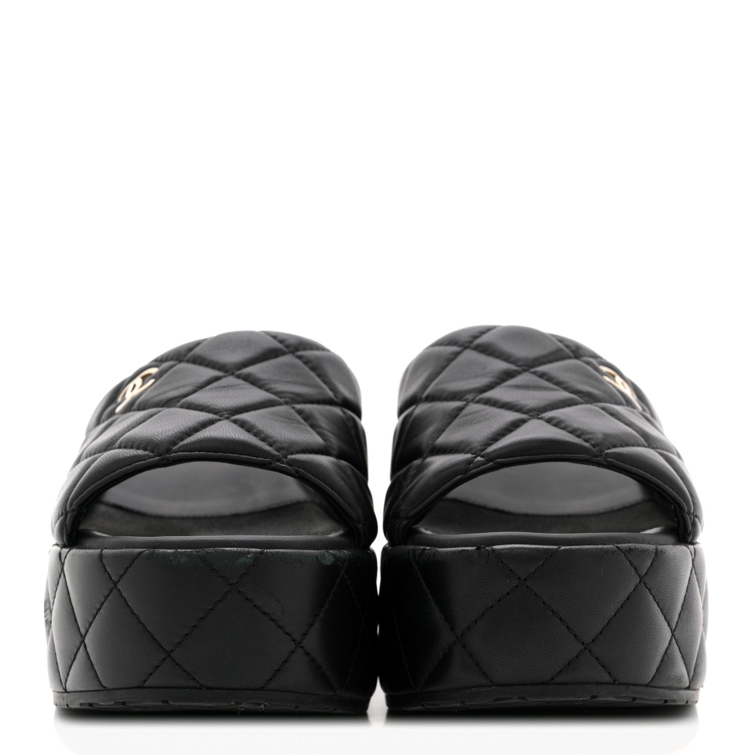 Chanel Lambskin Quilted CC Mules Wedge Sandals 40 Black 3 of 15