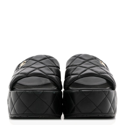 Chanel Lambskin Quilted CC Mules Wedge Sandals 40 Black 3 of 15