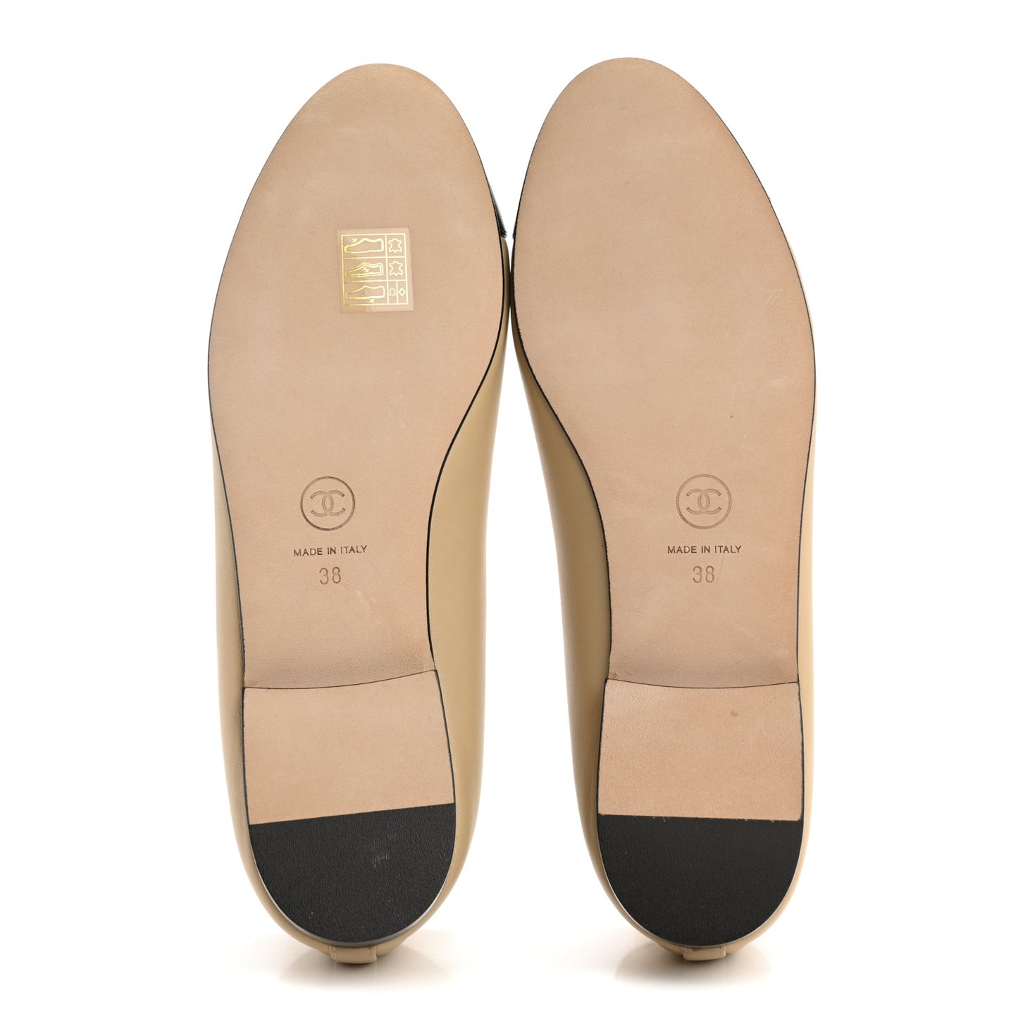 Lambskin Cap Toe CC Ballerina Flats 38 Beige Black